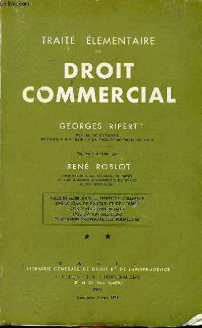 Trait lmentaire de droit commercial Tome 2 7 dition