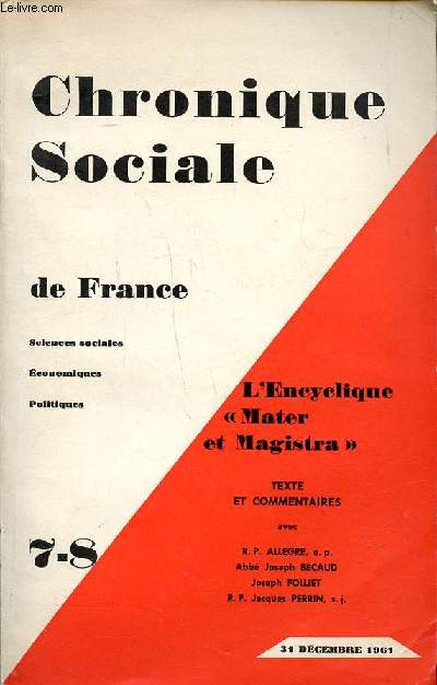 Chronique sociale de France cahier 7-8 69 anne L'encyclique 