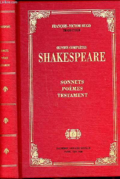 Oeuvres compltes de Shakespeare Sonnets pomes testament