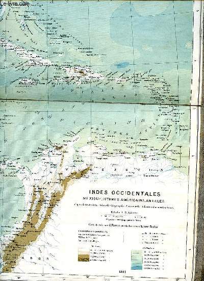 Carte gographique Indes occidentales Mexique, Isthmes amricains, Antilles de 1891