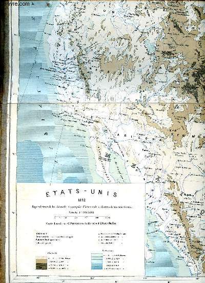 Carte gographique des Etats-Unis en 1891