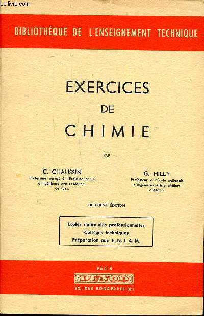 Exercices de chimie Collection Bibliothque de l'enseignement technique