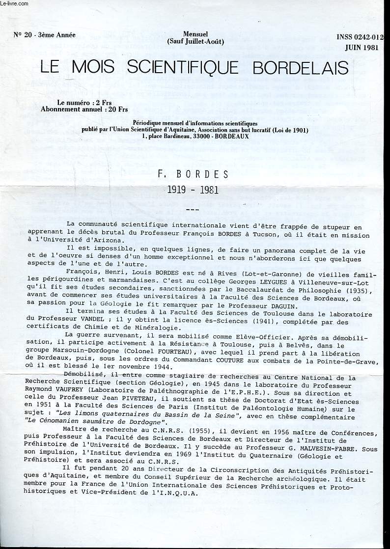 Le mois scientifique bordelais N20 3 anne F. Bordes 1919-1981