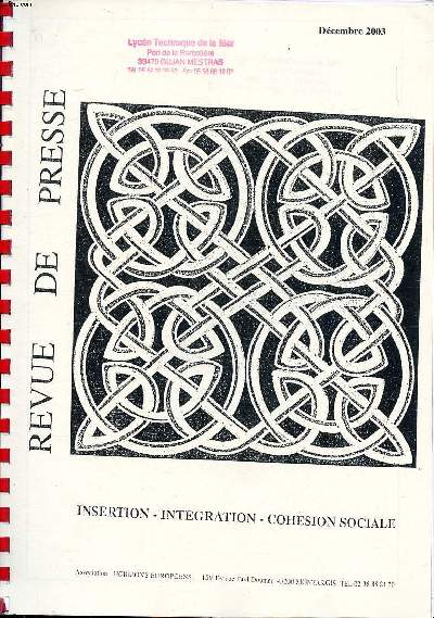 Revue de presse Dcembre 2003 Sommaire: Le logement social entre pnurie et sgrgation; L'enfermement est-il ducatif?; Prisons: le cri d'alarme des juges; Dlinquants sexuels: le prix des soins ...