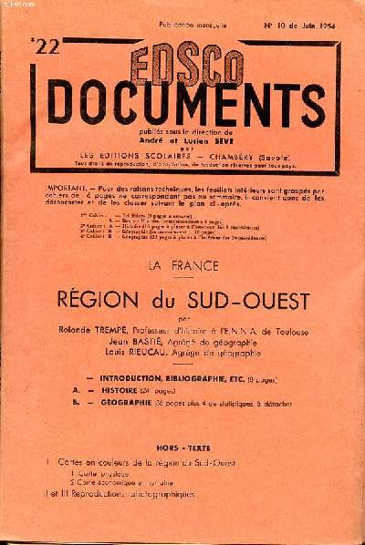 Edsco documents N10 de Juin 1954 1re anne 22* Rgion du Sud-Ouest