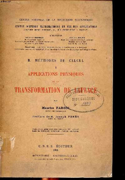 Mthodes de calcul Tome I Applications physiques de la transformation de Laplace