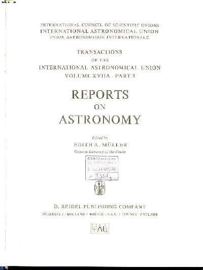 Transactions of the international astronomical union Vol. XVIIA - Part 3 Reports on astronomy