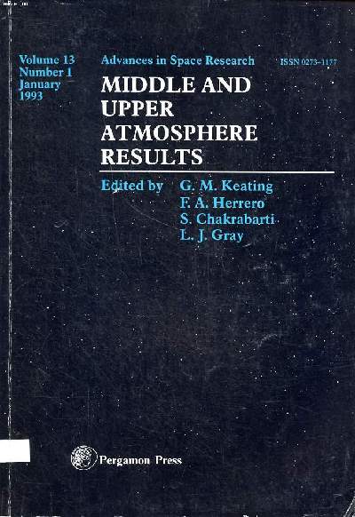 Advances in space research Middle and upper atmosphere result Volume 13 number 1 January 1993