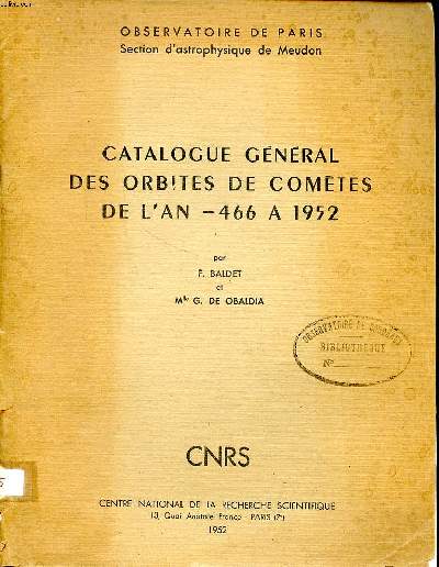 Catalogue gnral des orbites de comtes de l'an -466  1952