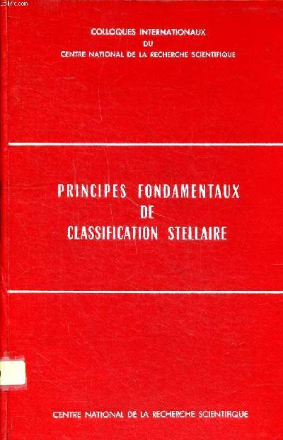 Principes fondamentaux de classification stellaire Colloques internationaux du CNRS