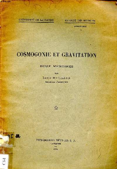 Cosmogonie et gravitation Deux mmoires