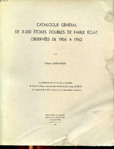 Catalogue gnral de 3350 toiles doubles de faible clat observes de 1906  1962