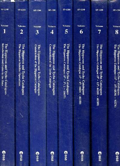 The Hipparcos and Tycho catalogues 17 volumes Vol.1: Introduction and guide to the data; Vol.2: The Hipparcos satellite operations; Vol.3: Construction of the Hipparcos catalogue; Vol.4: Construction of the Tycho catalogue; Vol.5: The Hipparcos catalogue