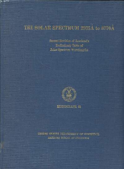 The solar spectrum 2935 A to 8770 A second revision of Rowland's preliminary table of solar spectrum wavelenghts