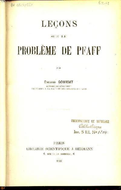 Leons sur le problme de Pfaff