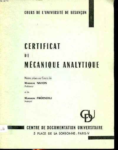 Certificat de mcanique analytique