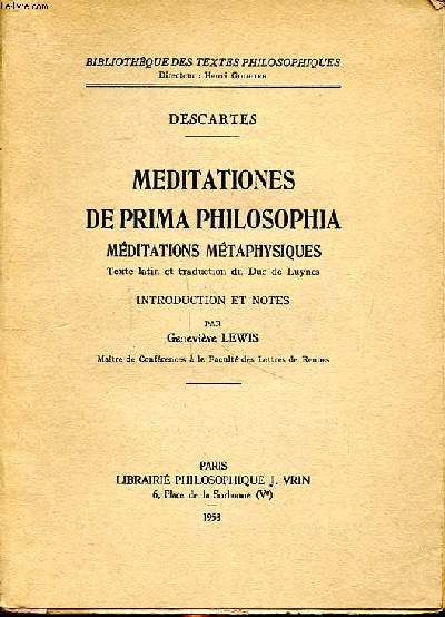 Meditationes de prima philosophia mditations mtaphysiques