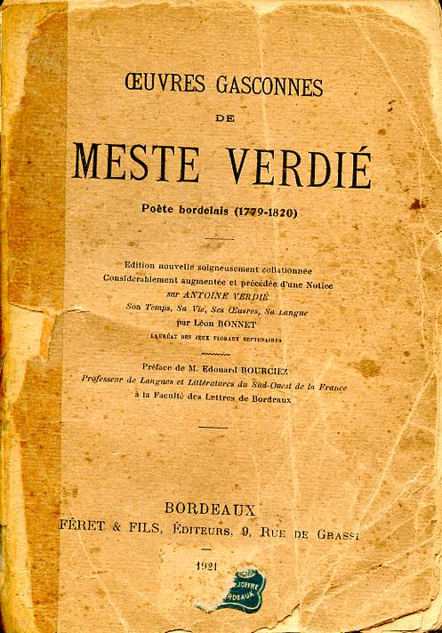 Oeuvres gasconnes de Meste verdi pote bordelais (1779-1820)