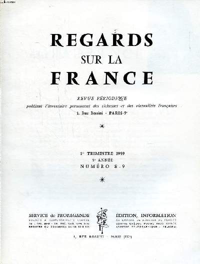 Regards sur la France Revue priodique 3 anne 1959 Numro 8-9