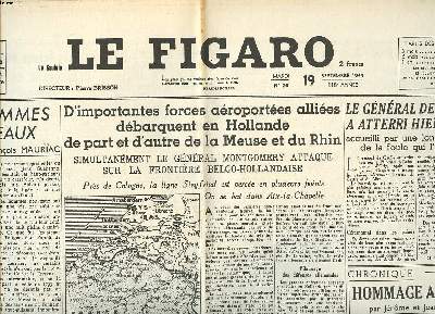 Le Figaro N 26 du mardi 19 septembre 1944 118  anne D'importantes forces aroportes allies dbarquent en Hollande de part et d'autre de la Meuse et du Rhin Fac-simil 25 Vol.6