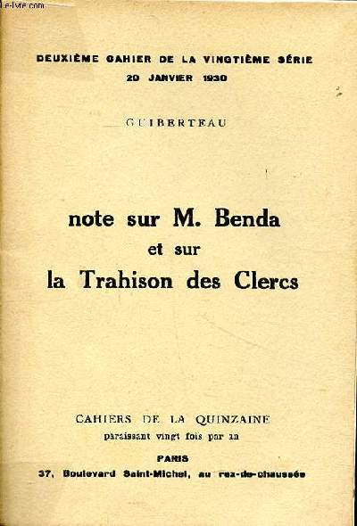 Note sur M. Benda et sur la trahison des Clercs Deuxime cahier de la vingtime srie