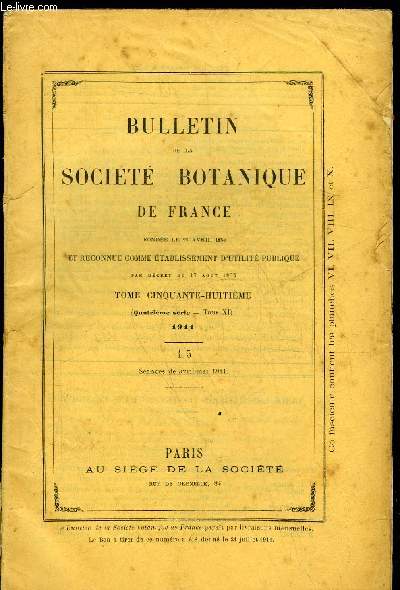 BULLETIN DE LA SOCIETE BOTANIQUE DE FRANCE -TOME 58