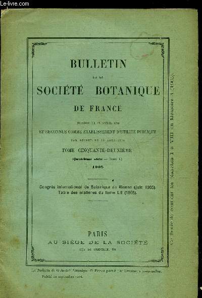 BULLETIN DE LA SOCIETE BOTANIQUE DE FRANCE -TOME 52