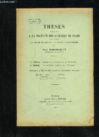 THESES - ETUDES SUR LE PARASITISME DE UREDINEES - PROPOSITIONS DONNEES PAR LA FACULTE