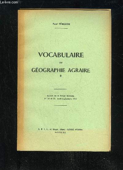 VOCABULAIRE DE GEOGRAPHIE AGRAIRE - B