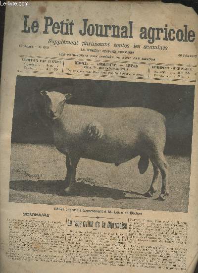 LE PETIT JOURNAL AGRICOLE N 600 - 12e anne - 30 juin 1907 - La race ovine de la Chamoise - La carie de la betterave - Concours national agricole de Lyon - Le traitement du genou couronn - Le champignon cultiv : culture en plein air ou en cave - Le con