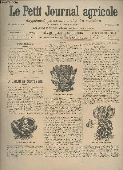 LE PETIT JOURNAL AGRICOLE N 611 - 12e anne - 15 septembre 1907 - Le jardin en septembre - Station exprimentale agricole de Cappelle - L'alimentation des veaux - Fourbure - Utilisation des fanes de pommes de terre - Foires du 15 au 21 septembre - Les se