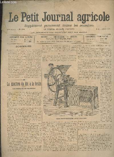 LE PETIT JOURNAL AGRICOLE N 618 - 12e anne - 3 novembre 1907 - La mouture du bl  la ferme : les moulins concasseurs - Les aviculteurs de la Marne - La race bovine ferrandaise - Foires du 4 au 10 novembre - Fabrication du poir : assortiment et lavage