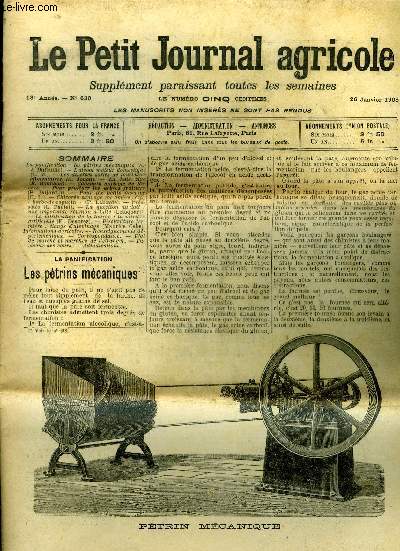 LE PETIT JOURNAL AGRICOLE N 630 - La panification : les ptrins mcaniques (A.-J. Du feuille).