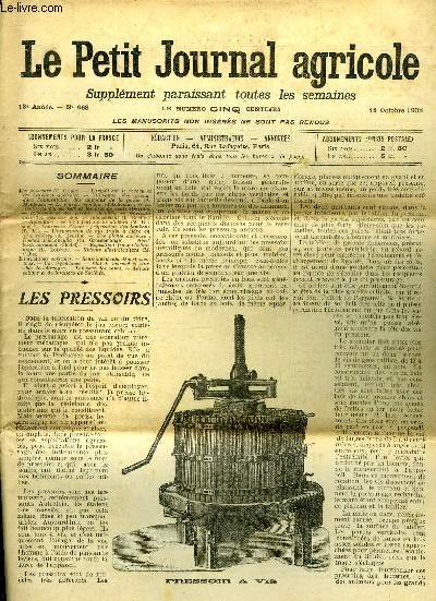 LE PETIT JOURNAL AGRICOLE N 668 - Les pressoirs (F. Crista).