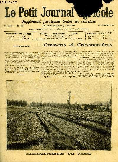 LE PETIT JOURNAL AGRICOLE N 830 - Cressons et cressonnires (Deville).