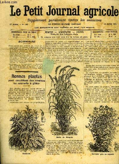 LE PETIT JOURNAL AGRICOLE N 864 - Bonnes plantes pour constituer des remises ou couverts  gibier (P. Laborde).
