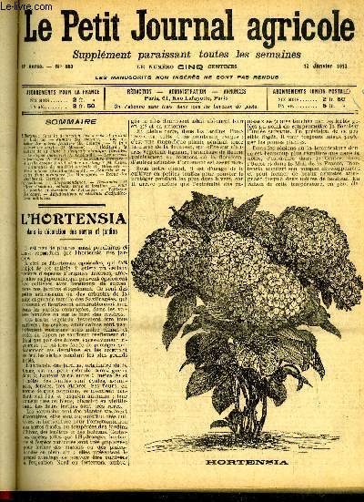 LE PETIT JOURNAL AGRICOLE N 889 - L'Hortensia dans la dcoration des serres et jardins (P. Laborde).