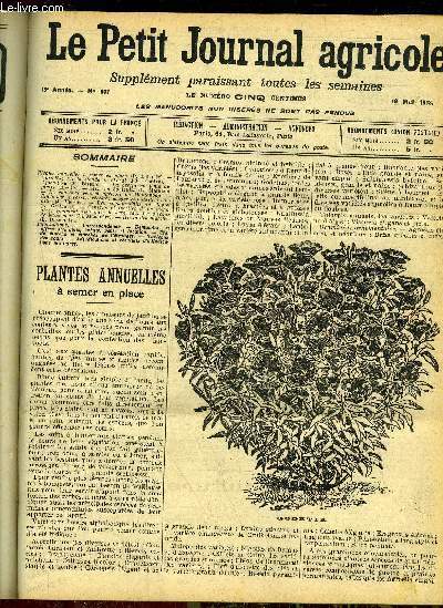 LE PETIT JOURNAL AGRICOLE N 907 - Plantes annuelles  semer en place (P. Laborde). Varits; sur la viande de cheval (J.M. Fonian). Apiculture (M. Bisson).: