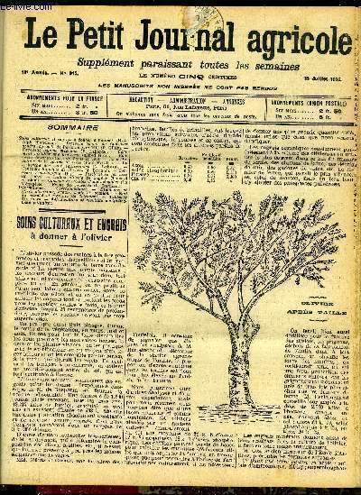 LE PETIT JOURNAL AGRICOLE N 915 - Soins culturaux et engrais  donner  l'olivier, (H.-L. Alph Blamchon).