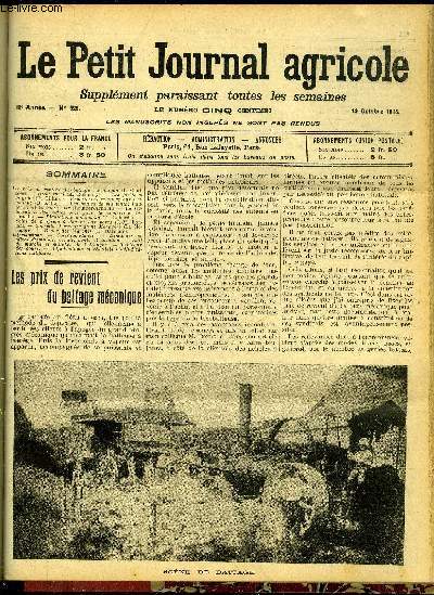 LE PETIT JOURNAL AGRICOLE N 929 - Les prix de revient du battage mcanique (I. Goul-pir).