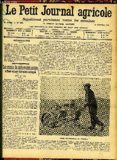 LE PETIT JOURNAL AGRICOLE N 938 - Les essais de culture mcanique  l'Ecole nationale d