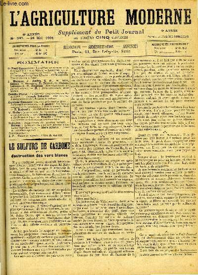 L'AGRICULTURE MODERNE N 282 - Dr Paul Cazeneuve: Le sulfure de carbone et la destruction des vers blancs.