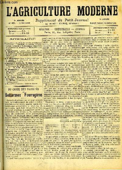 L'AGRICULTURE MODERNE N 331 - P. Lavalle : Du choix des varits de betteraves fourragres.