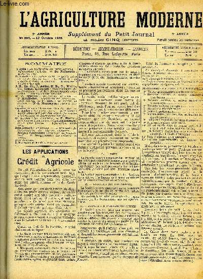 L'AGRICULTURE MODERNE N 355 - Zolla : Les applications du crdit agricole.