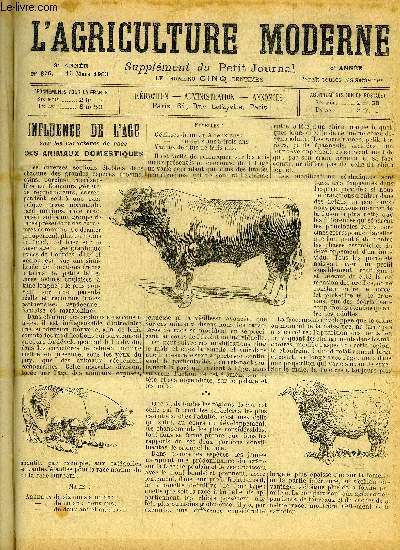 L'AGRICULTURE MODERNE N 376 - Influence de l'age sur les caractres de race des animaux domestiques ; Historique des concours gnraux agricoles de Paris ; Informations agricoles ; Renseignements dpartementaux ; Renseignements tranger ; Concours gn