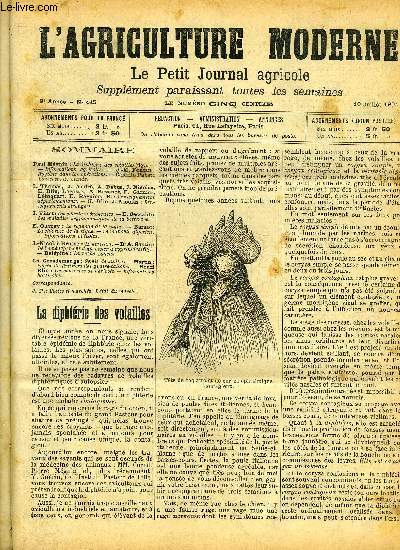 L'AGRICULTURE MODERNE N 445 - Paul Mgnin : La diphtrie des volailles (fig.)*