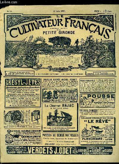 LE CULTIVATEUR FRANCAIS - Premire anne - N 34 - Le laboratoire de la fraude  Paris.Le Champagne allemand.