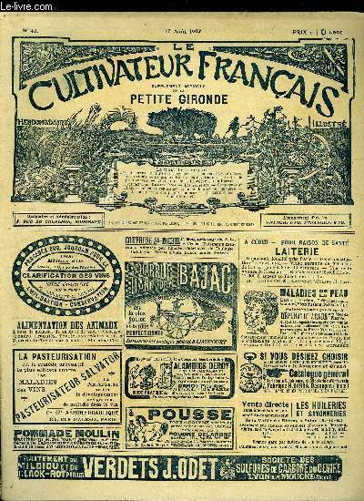 LE CULTIVATEUR FRANCAIS - Premire anne - N 43 - Le trust de la viandeLes conserves de fruits et de lgumes.