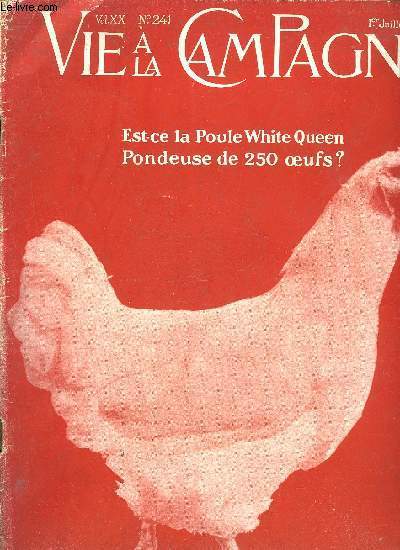 VIE A LA CAMPAGNE N 241 - EST-CE LA POULE . WHITE QUF.EN -, PONDEUSE DE 258 OUFS?= Couverture.LGANTE ESQUISSE D'UNE TREILLE. = Frontispice..CARACTRES A RECHERCHER DANS L'ANGORA D'UTILIT.Avec 9 illustrations.FAUT-IL CONTINUER A PRO