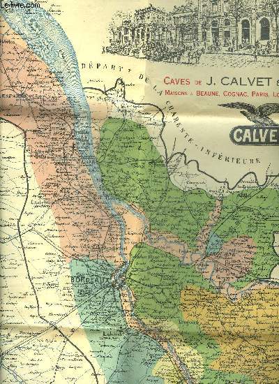 UNE CARTE VINICOLE DE LA GIRONDE EN COULEURS D'ENVIRON 47 X 60 CM .